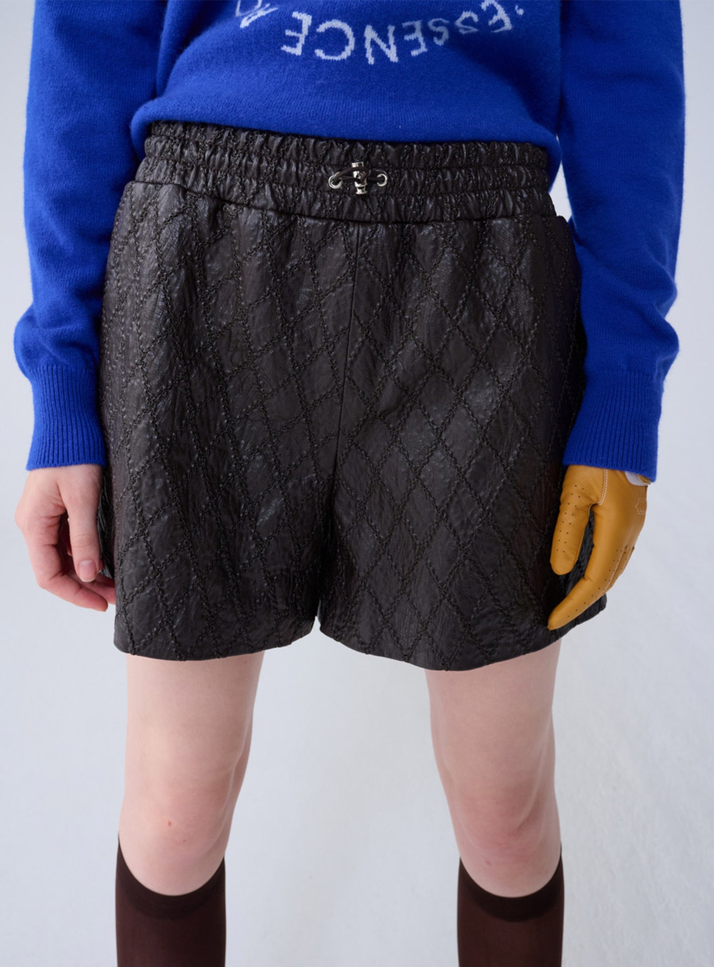 FAUX LEATHER SHORTS_BROWN BLUE