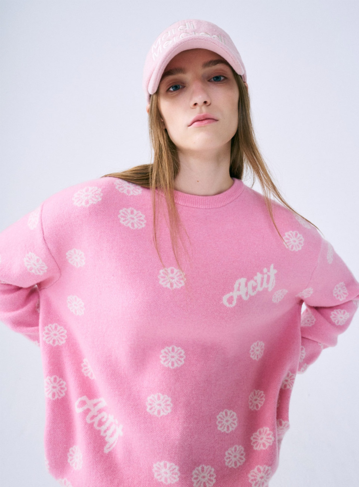 ALL OVER FLOWER JACQUARD KNIT PULLOVER_PINK IVORY