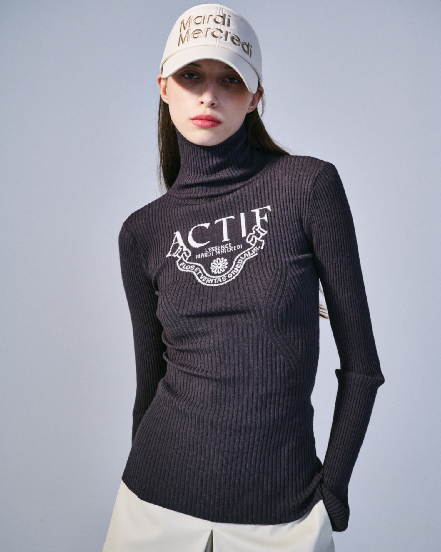 ROLL-NECK RIB SWEATER ACTIF CLASSIQUE_CHARCOAL IVORY