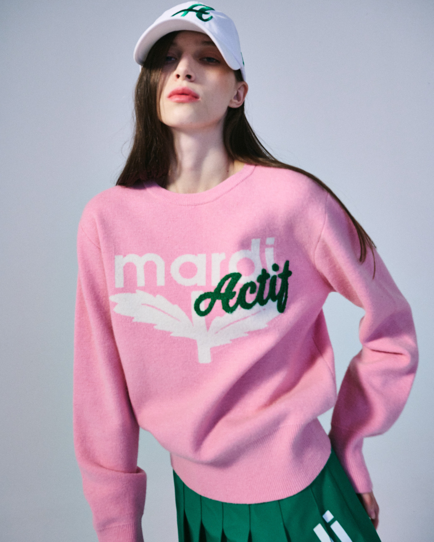 CASHMERE BLENDED PULLOVER ACTIF BLOOMMARDI_PINK GREEN