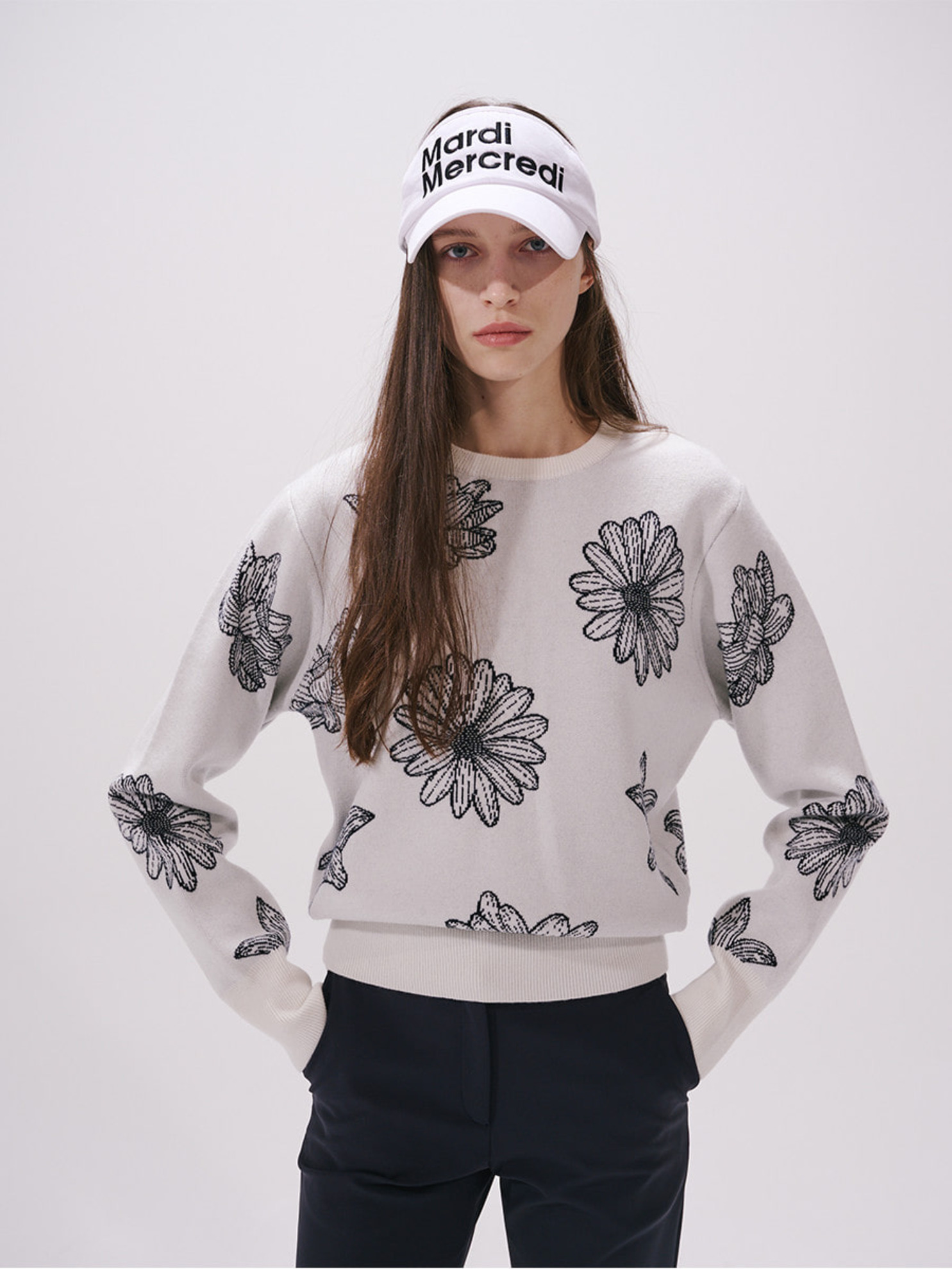 KNIT PULLOVER ALL OVER FLOWERS_IVORY NAVY