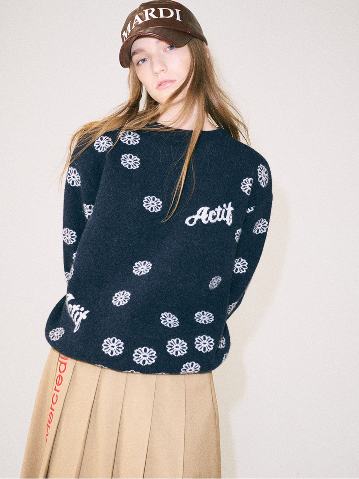 ALL OVER FLOWER JACQUARD KNIT PULLOVER_NAVY